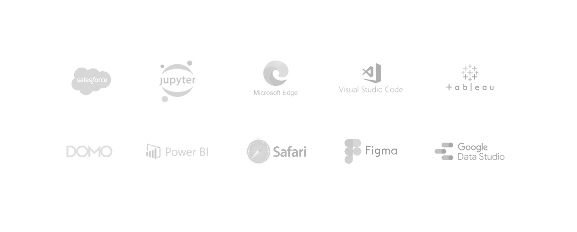 VS Code, Figma, Chrome DevTools, Power BI, Tableau logos