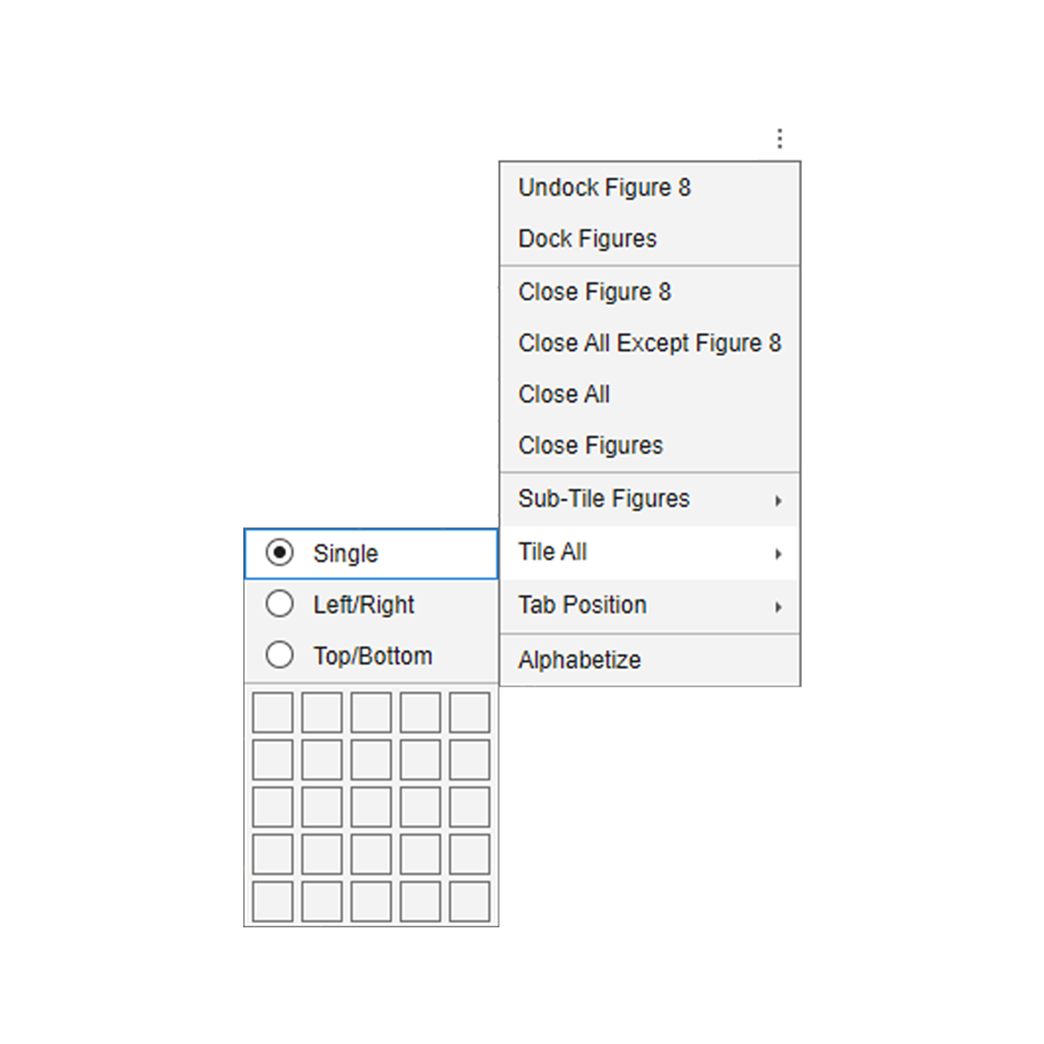 The Tile All submenu showing radio buttons and a 5x5 grid picker